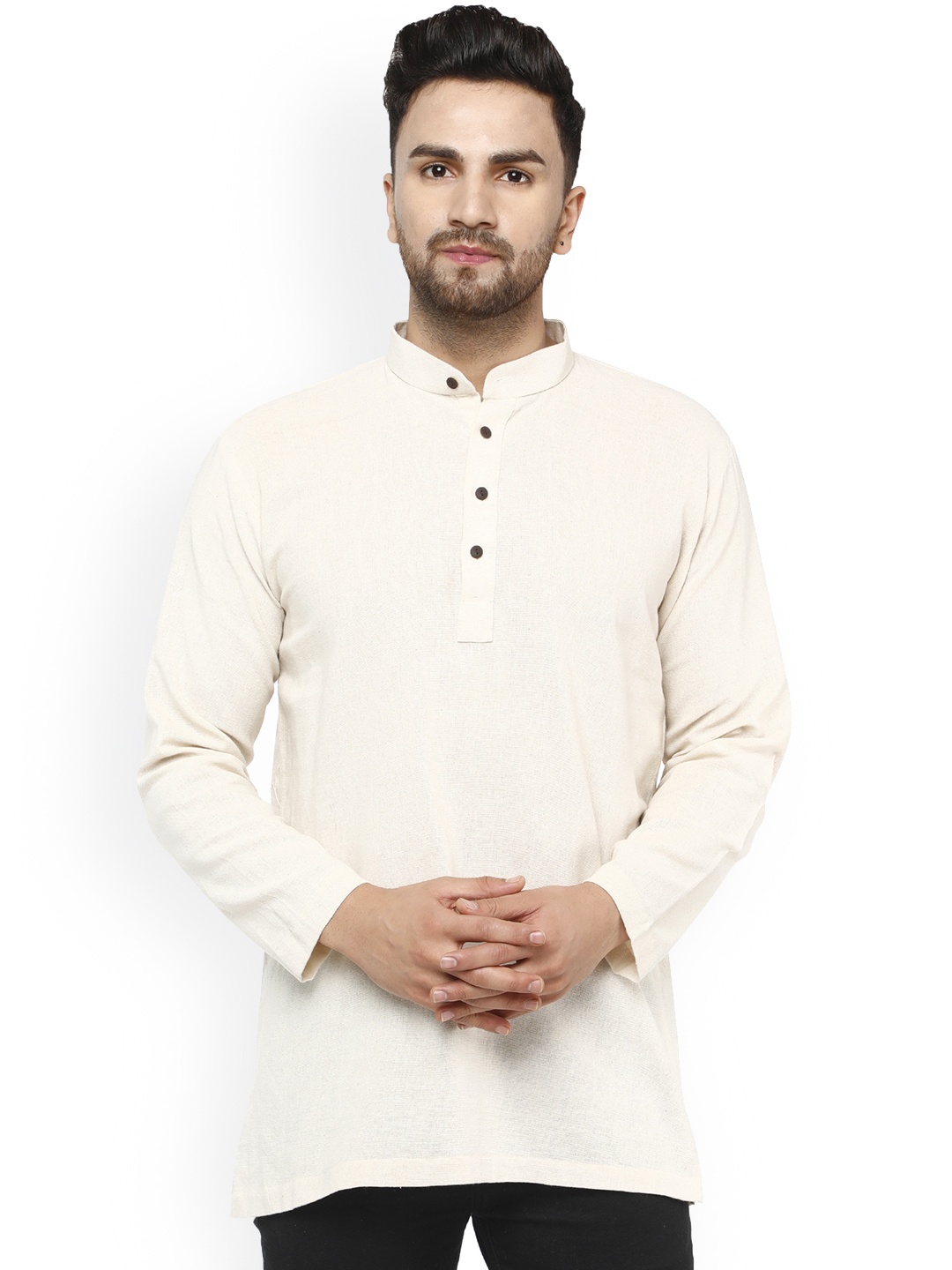 

Enciger Mandarin Collar Cotton Straight Short Kurta, Off white