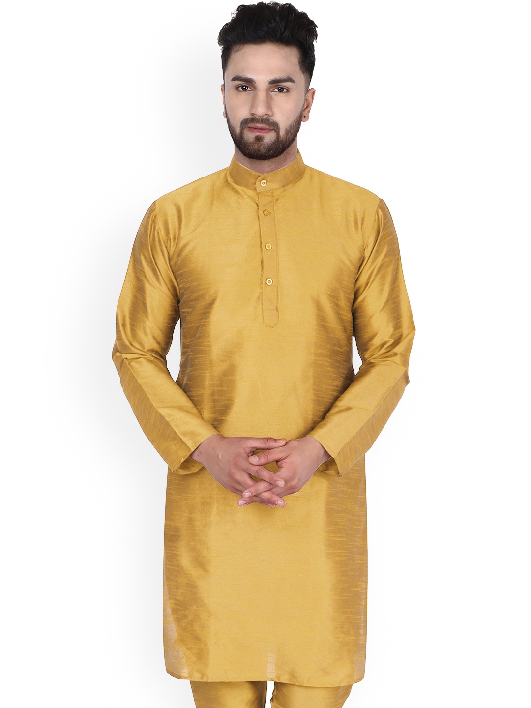 

Enciger Mandarin Collar Dupion Silk Straight Kurta, Gold