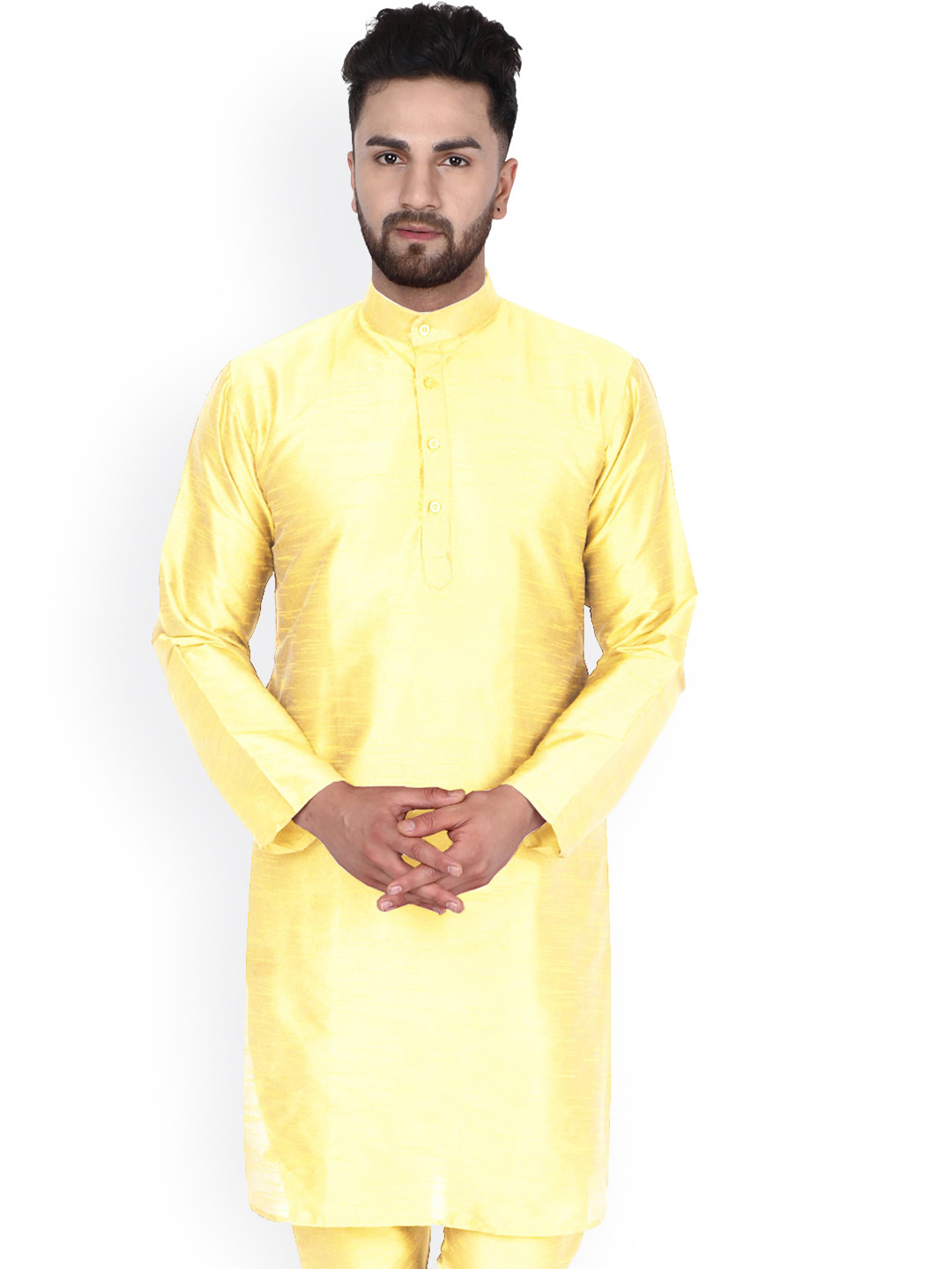 

Enciger Band Collar Straight Kurta, Yellow
