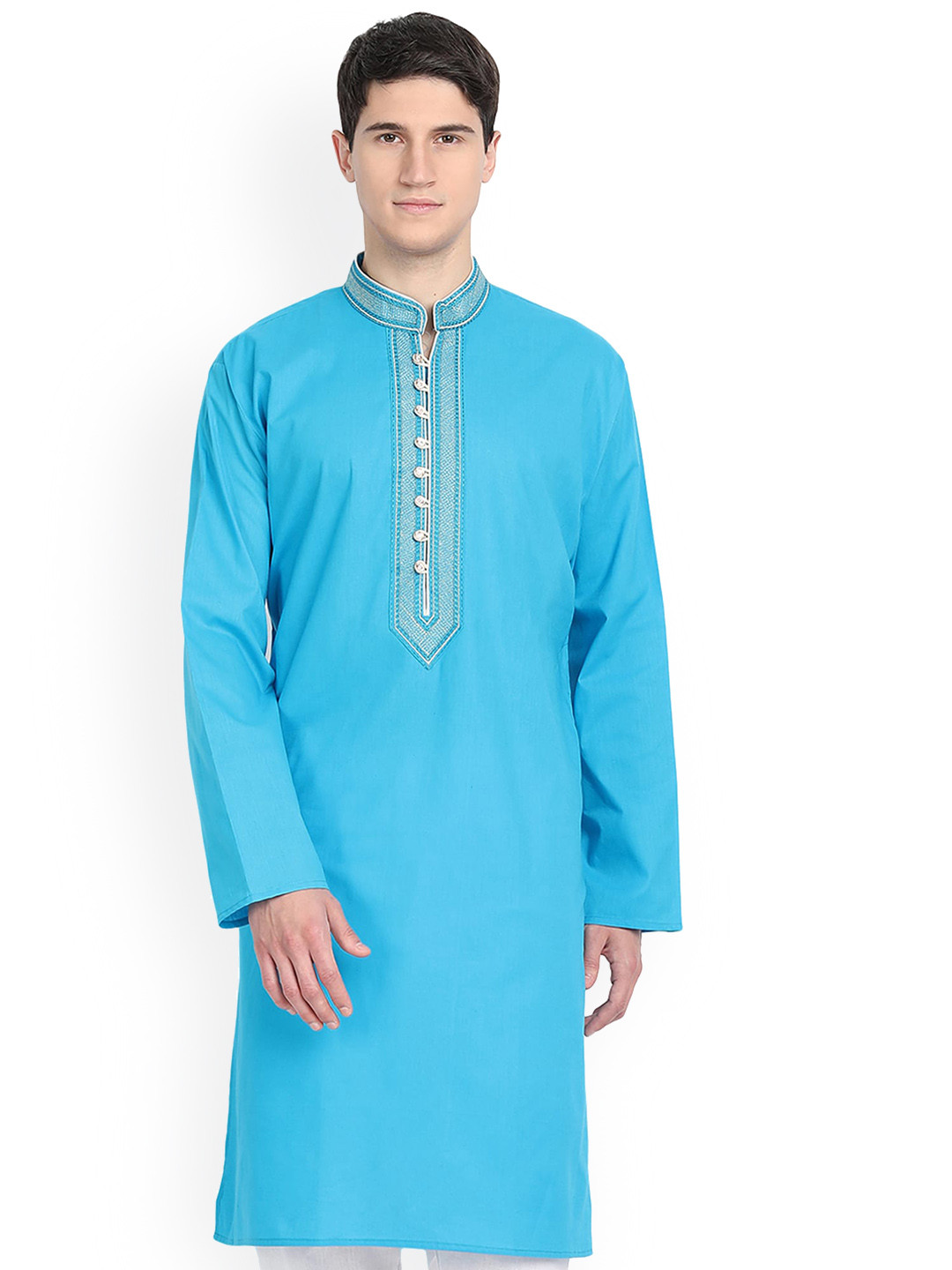 

Enciger Mandarin Collar Straight Kurta, Turquoise blue