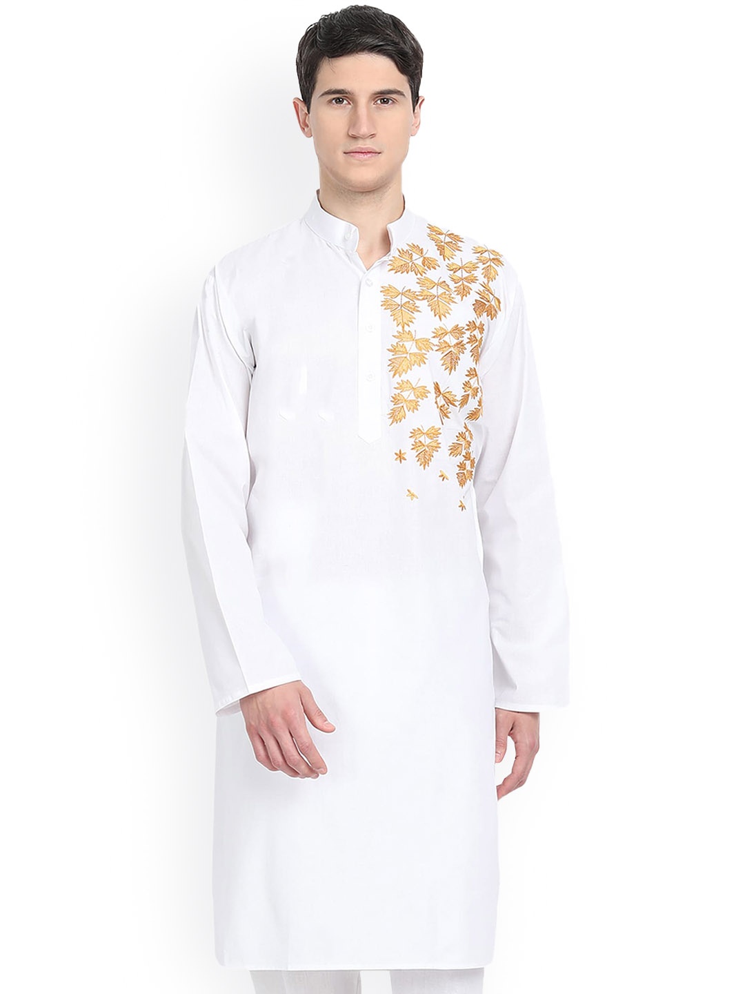 

Enciger Patchwork Mandarin Collar Straight Kurta, White