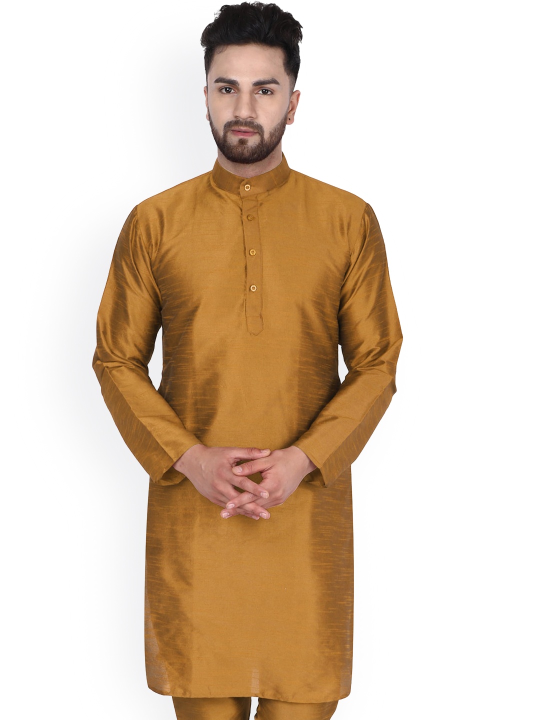 

Enciger Mandarin Collar Dupion Silk Straight Kurta, Brown