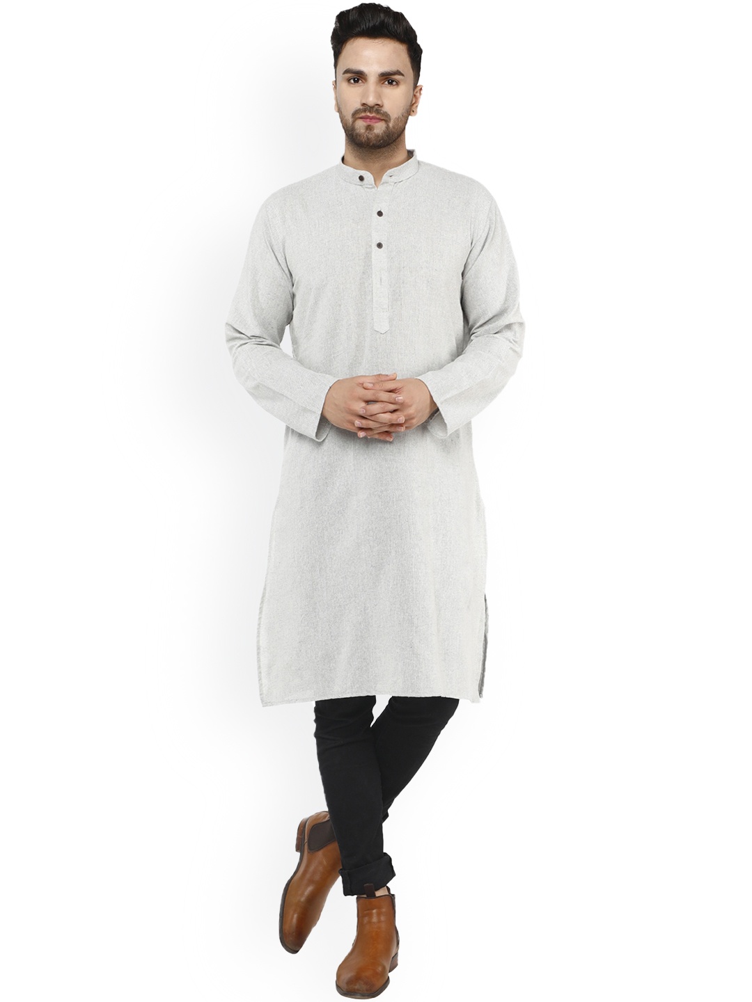 

Enciger Cotton Mandarin Collar Straight Kurta, Grey