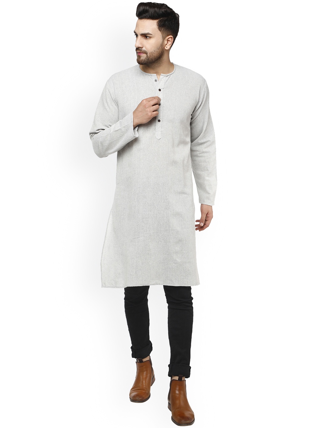 

Enciger Round Neck Straight Cotton Kurta, Grey