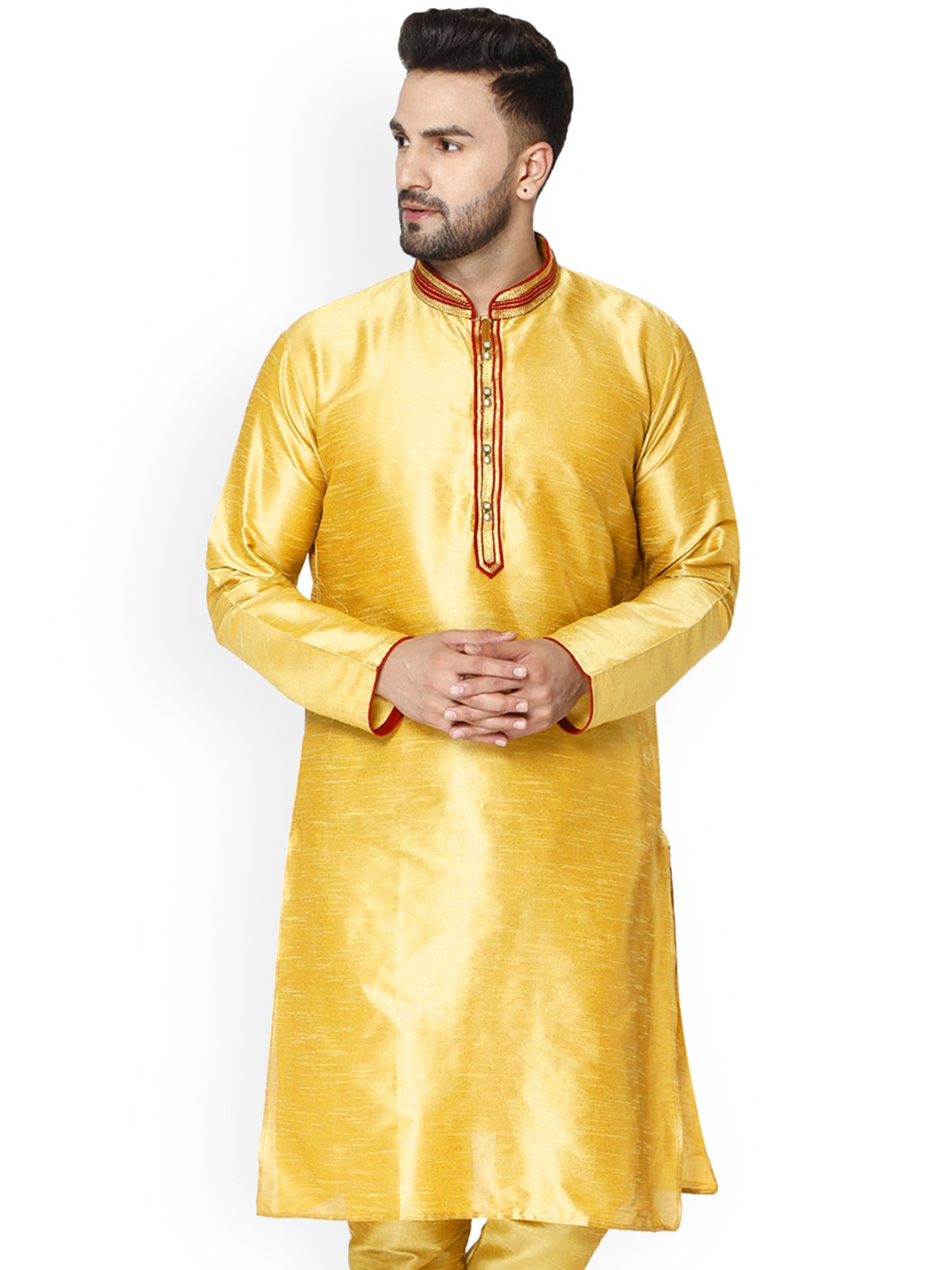 

Enciger Mandarin Collar Thread Work Straight Kurta, Gold