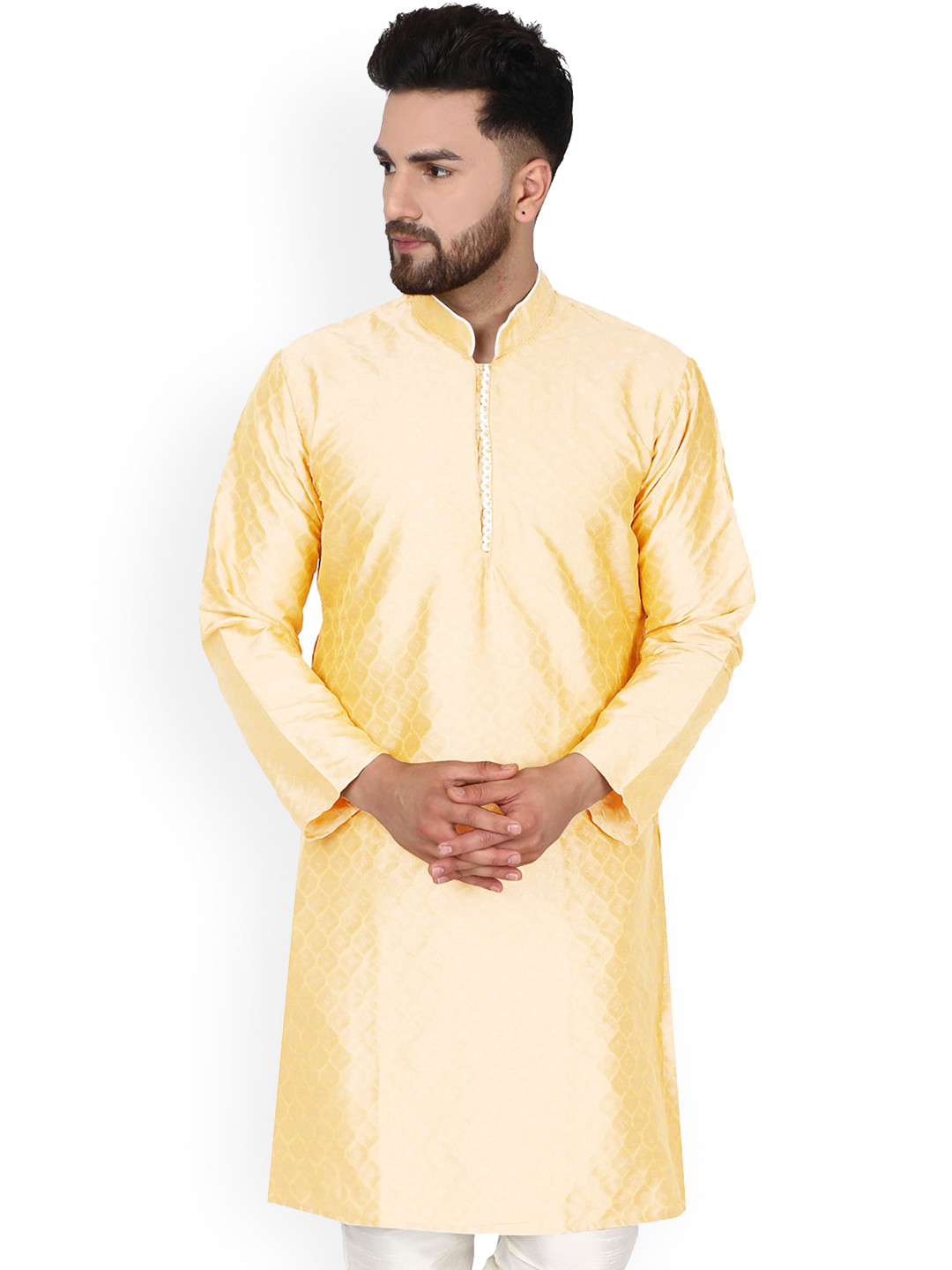 

Enciger Mandarin Collar Dupion Silk Straight Kurta, Beige