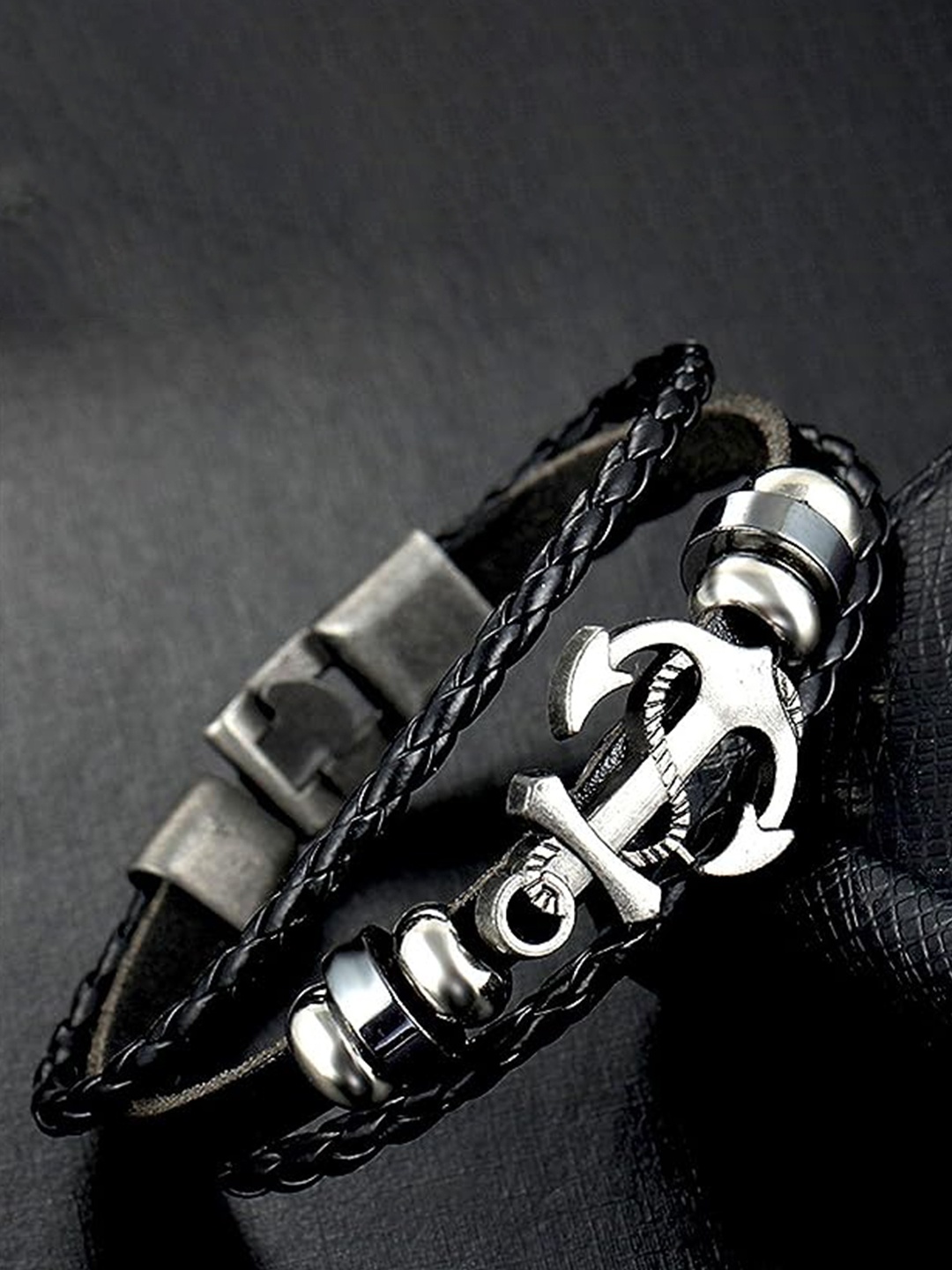 

KARISHMA KREATIONS Unisex Leather Link Bracelet, Black