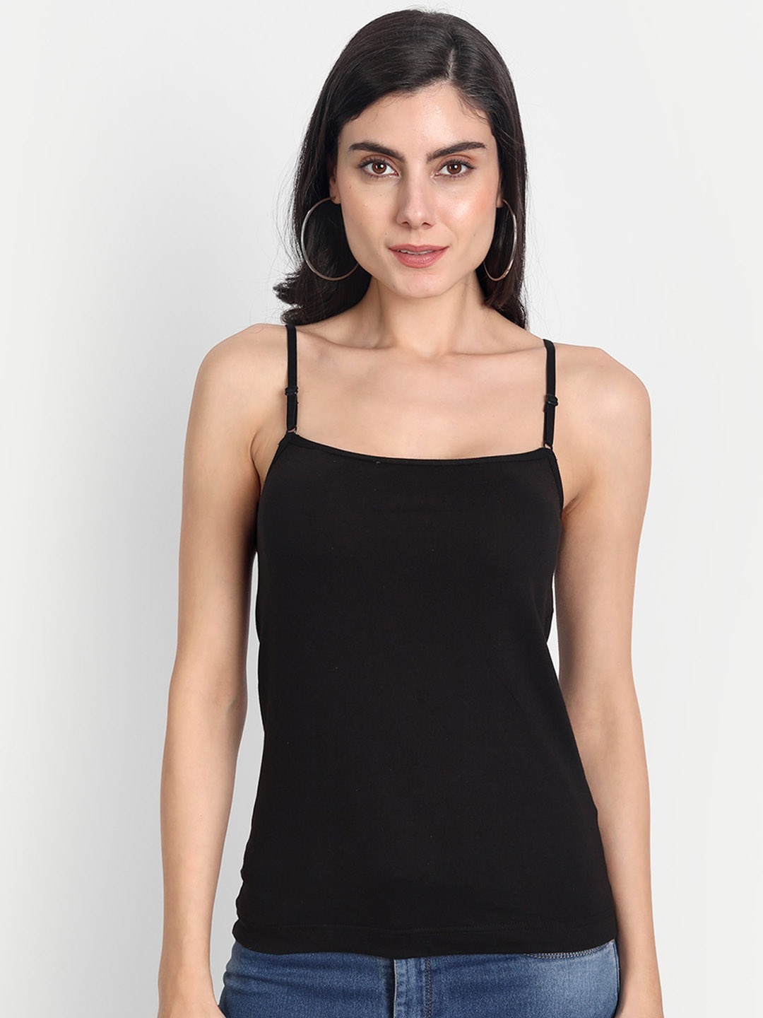 

Aimly Adjustable Strap Cotton Camisole, Black