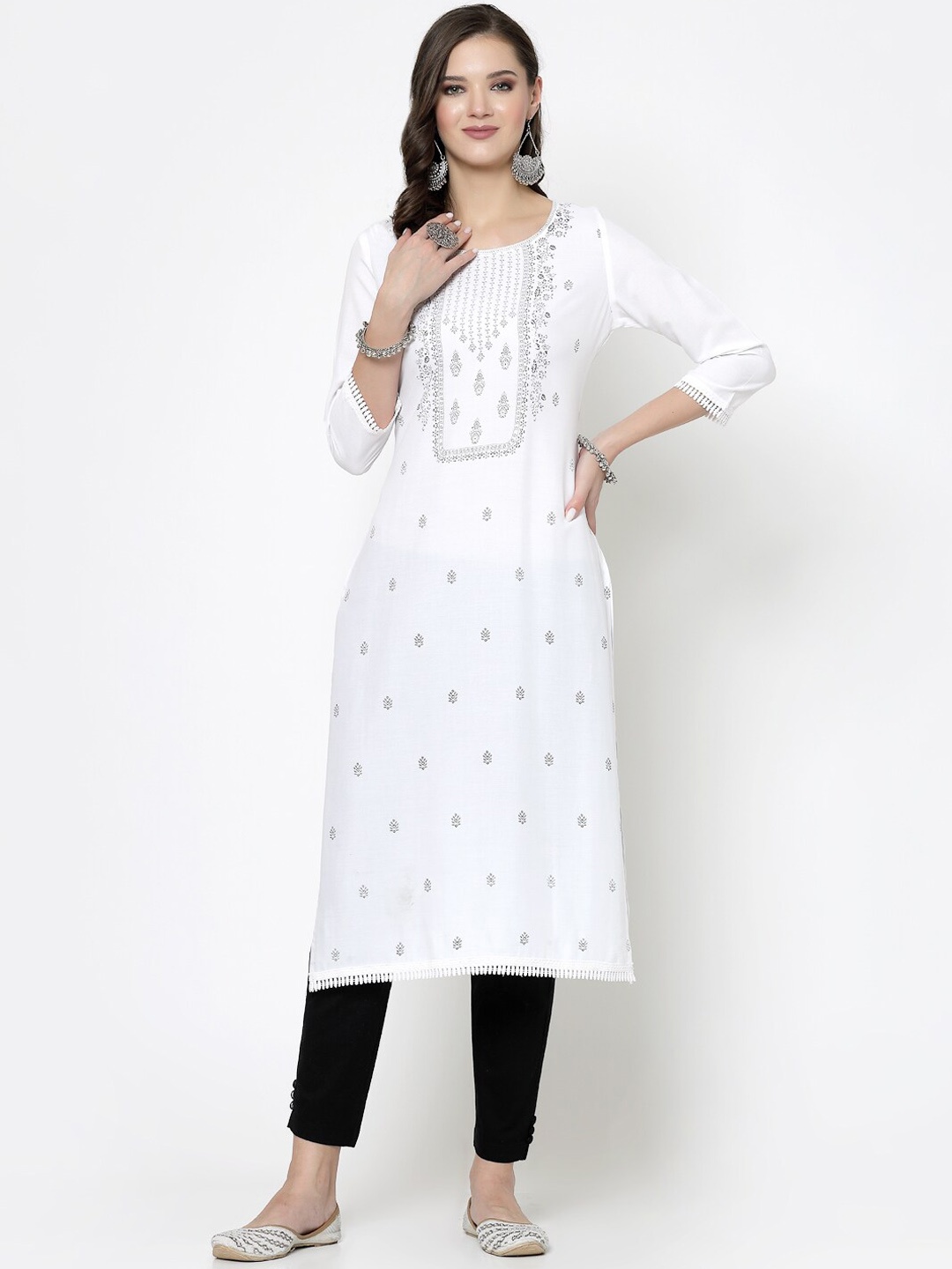 

KALINI Ethnic Motifs Printed Straight Kurta, White