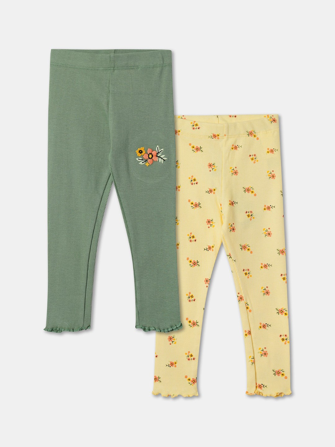 

R&B Infant Girls Pack Of 2 Graphic Printed Cotton Ankle-Length Leggings, Yellow