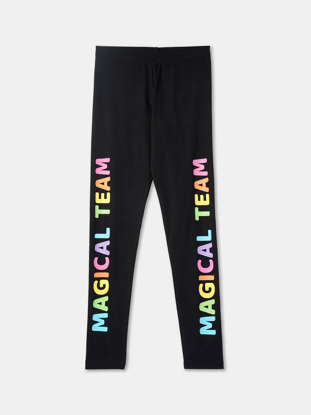 

R&B Girls Typography Printed Cotton Ankle Length Leggings, Black