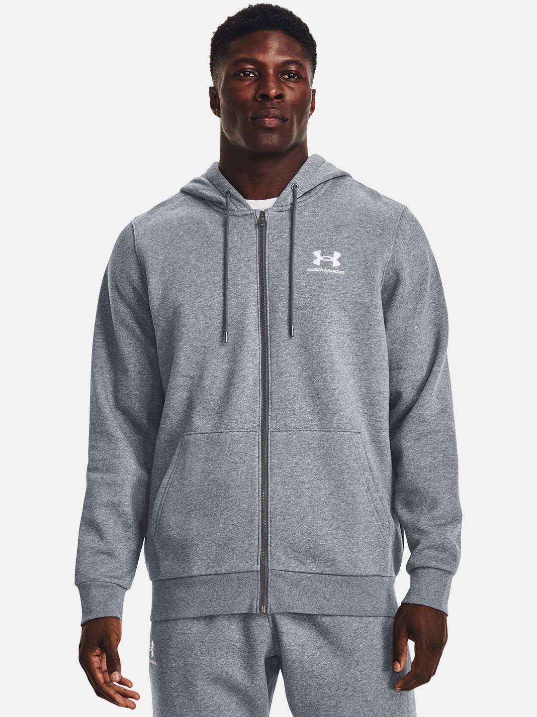

UNDER ARMOUR Essential Fleece FZ Hooded Sweatshirt, Grey melange