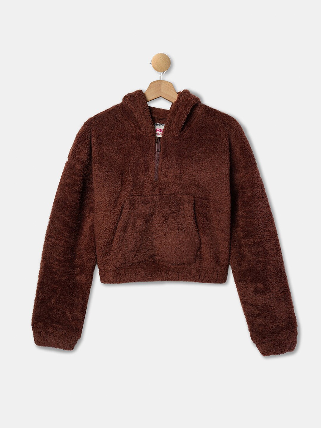 

R&B Girls Self Design Hooded Sweatshirt, Brown