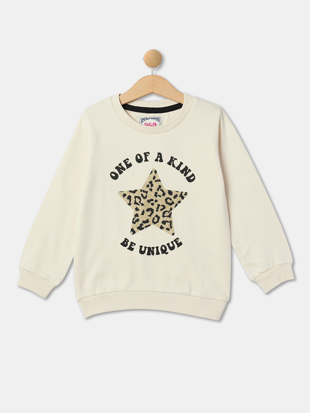 

R&B Girls Typography Printed Cotton Sweatshirt, Beige