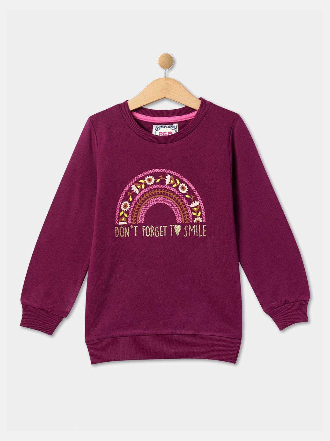 

R&B Girls Typography Printed Cotton Sweatshirt, Burgundy