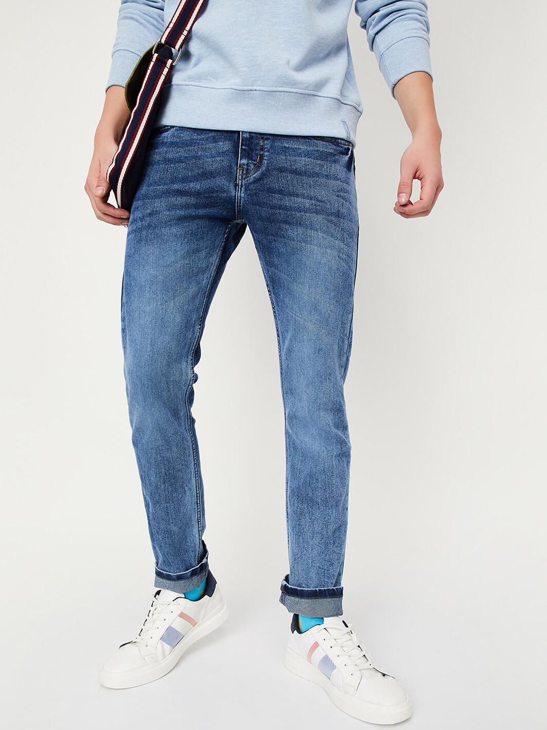 

max Men Mid-Rise Heavy Fade Stretchable Jeans, Navy blue