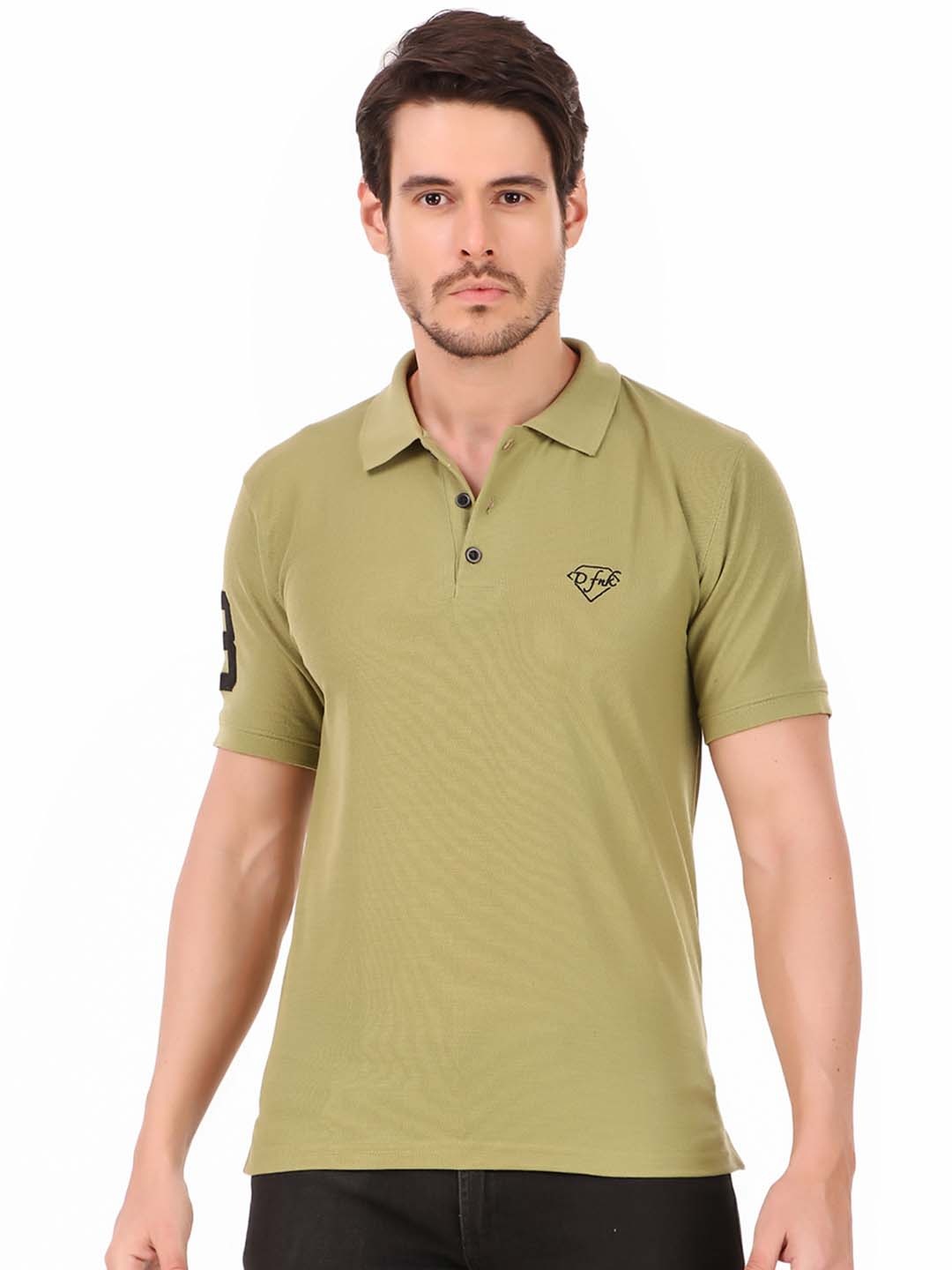 

Greylongg Men Green Polo Collar Applique T-shirt