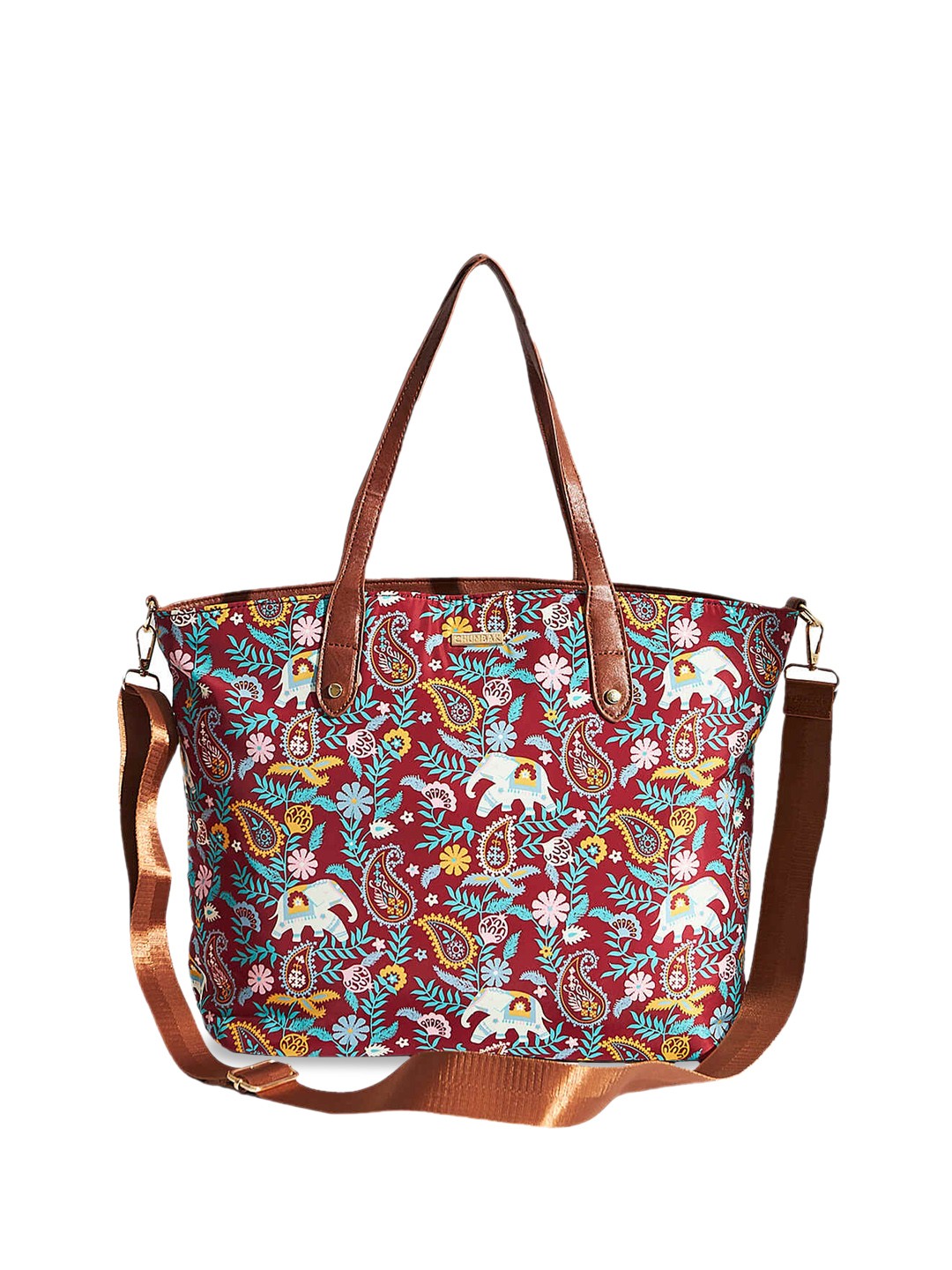 

Chumbak Floral Printed Oversized Tote Bag, Red
