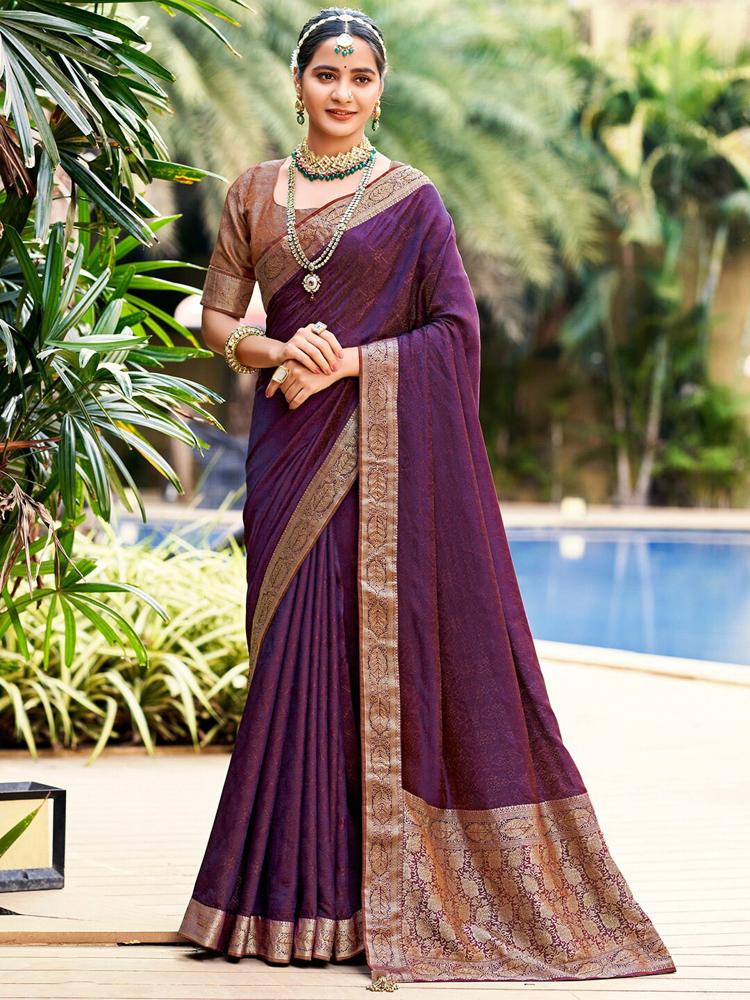 

Saree mall Ethnic Motifs Woven Design Zari Sarees, Purple