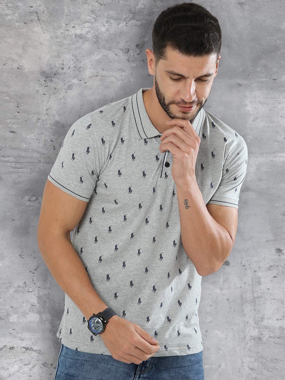 

fanideaz Conversational Printed Polo Collar Pure Cotton T-shirt, Grey