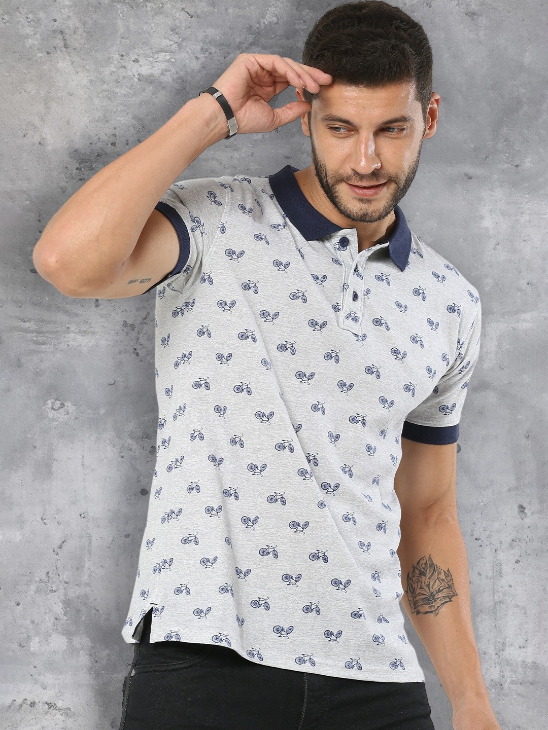 

fanideaz Conversational Printed Polo Collar T-shirt, Grey melange