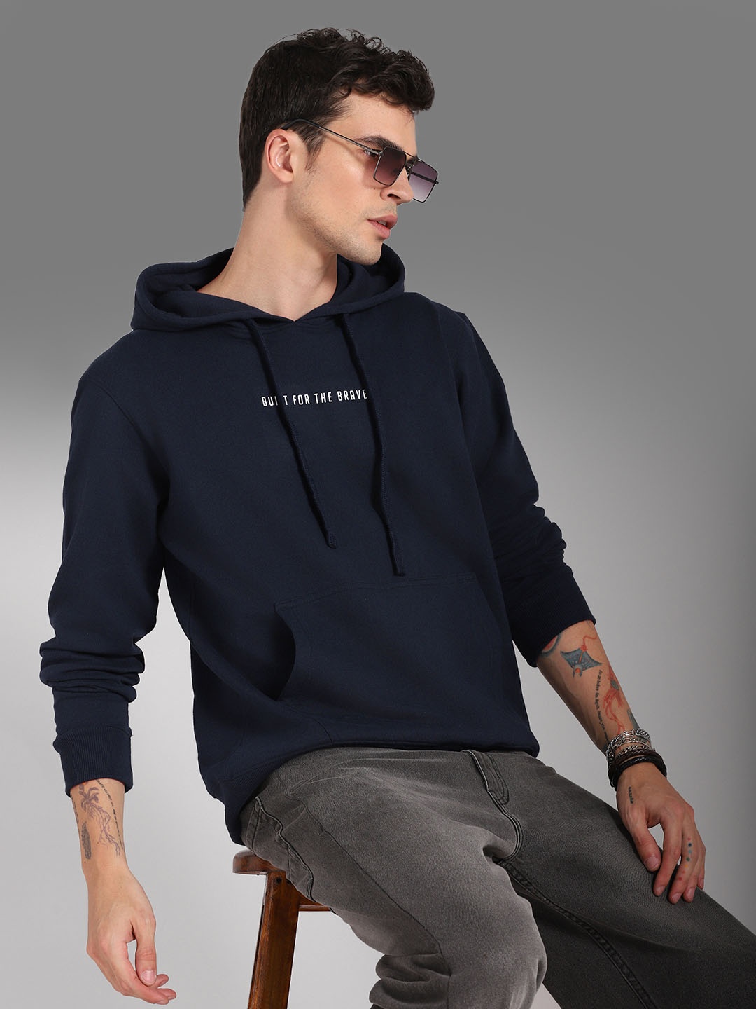 

High Star Hooded Long Sleeves Pullover Sweatshirt, Teal