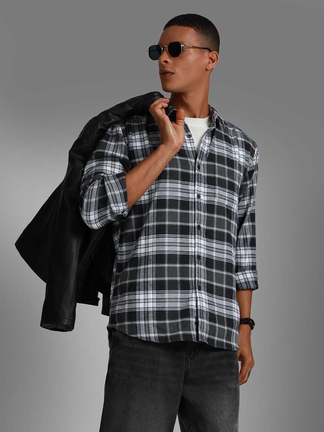 

High Star Classic Fit Tartan Checked Casual Pure Cotton Shirt, Grey