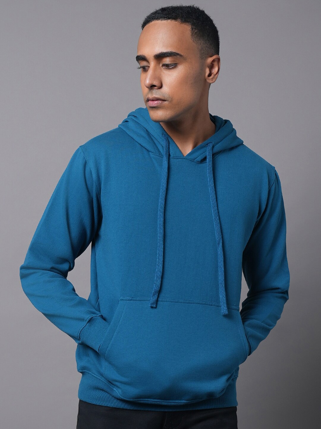 

High Star Hooded Long Sleeves Pullover Sweatshirt, Blue