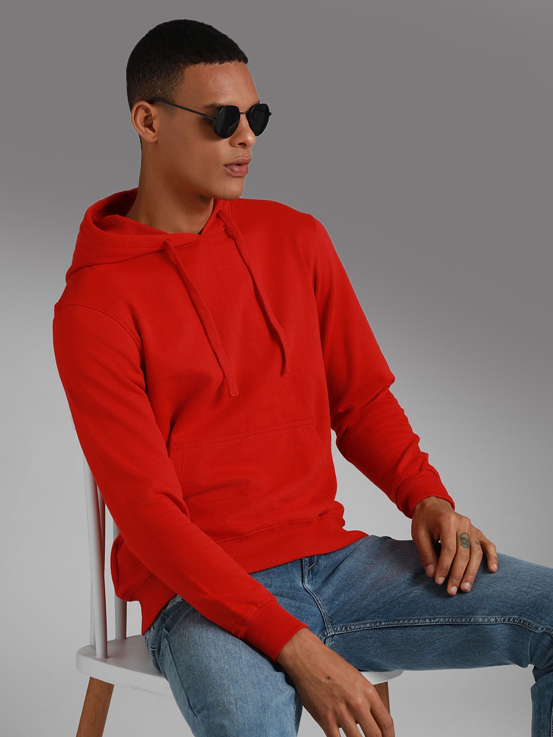 

High Star Hooded Long Sleeves Pullover Sweatshirt, Red