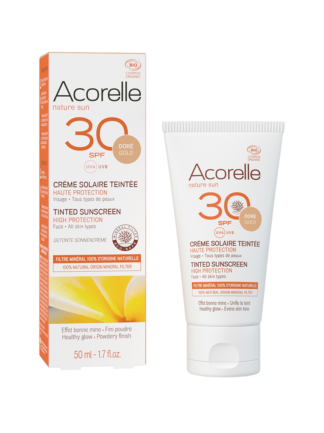 

Acorelle Nature Sun High Protection UVA & UVB SPF 30 Face Tinted Sunscreen 50ml- Dore Gold, White