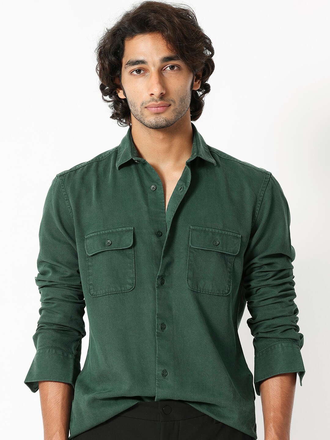 

RARE RABBIT Men Lyton Green Slim Fit Opaque Cotton Shirt