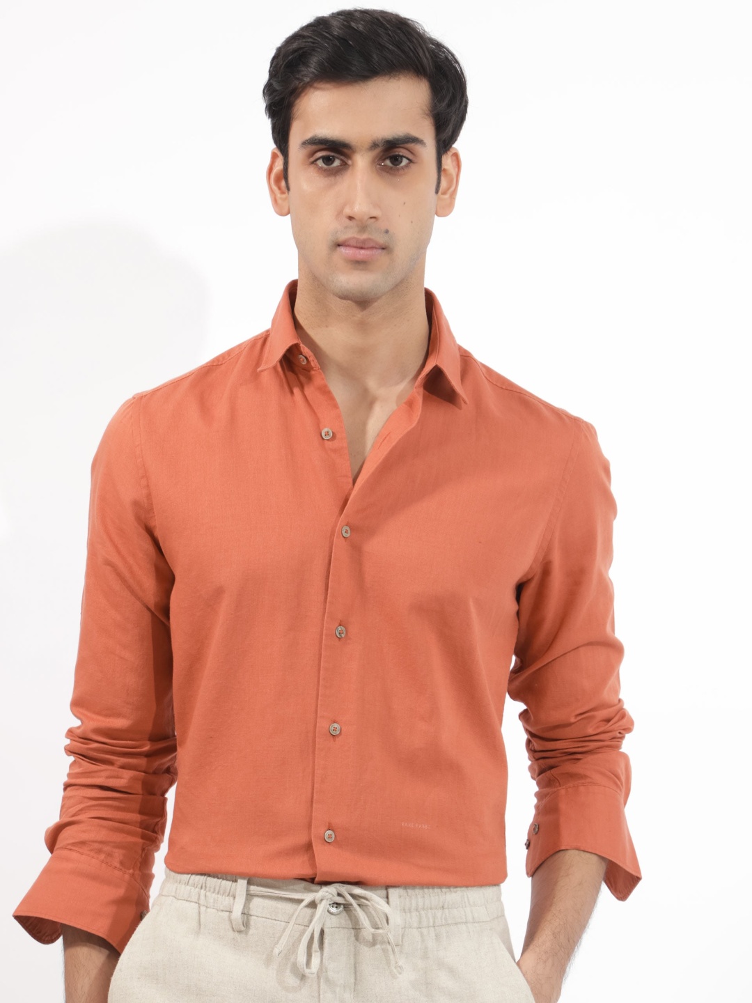 

RARE RABBIT Men Linux Slim Fit Cotton Shirt, Orange