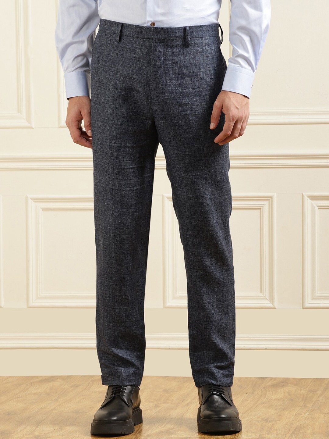 

Ted Baker Men Slim Fit Mid-Rise Formal Trousers, Navy blue
