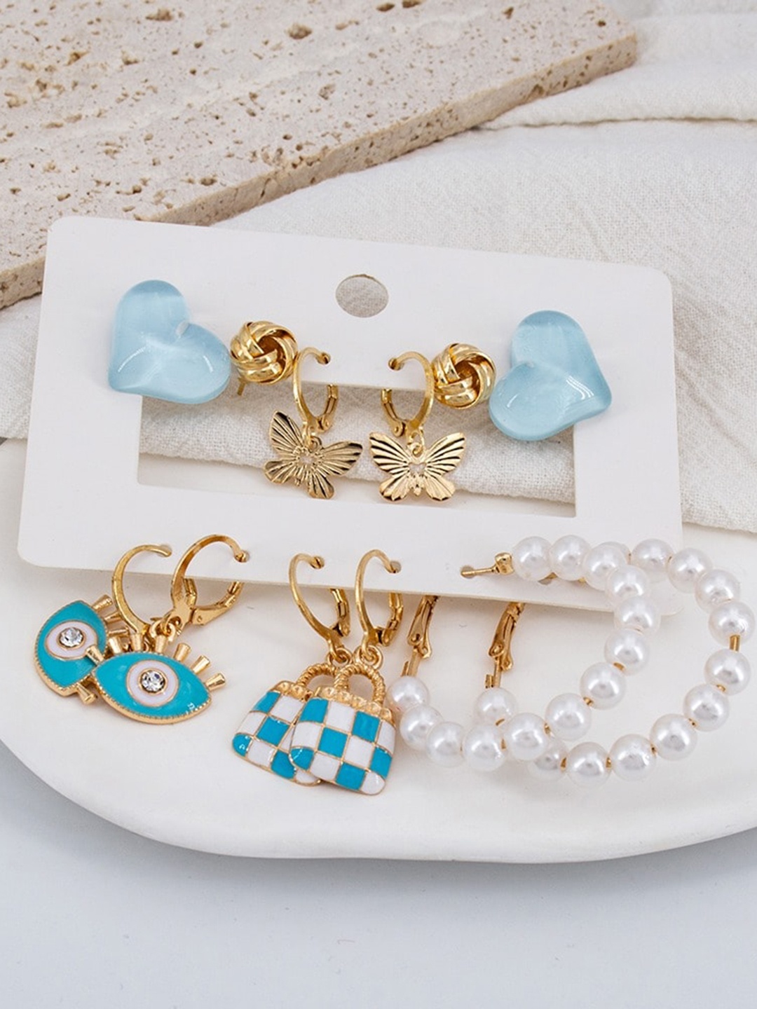 

KRYSTALZ Set Of 6 Gold-Plated Circular Drop Earrings