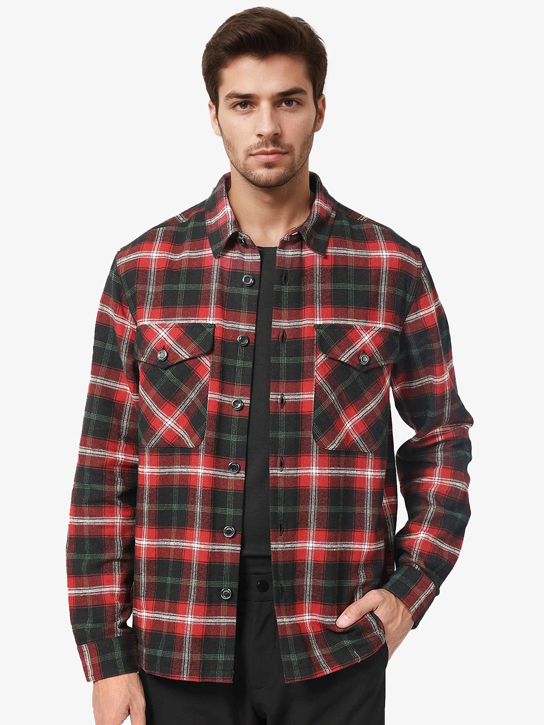 

RARE RABBIT Men Bardot Checked Shacket, Red