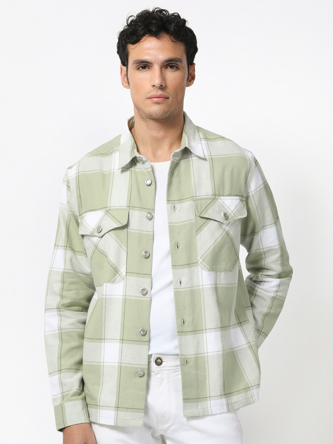 

RARE RABBIT Men Rodez Tartan Checked Shackets, Green