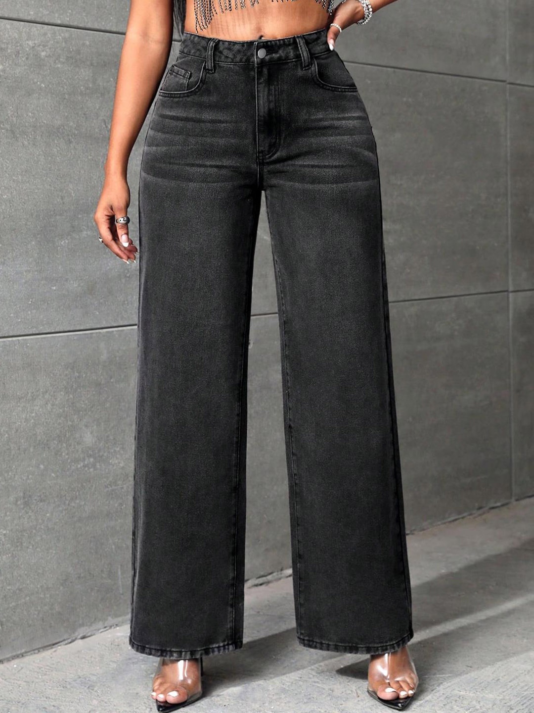

Roadster Straight Fit Mid-Rise Low Distress Cotton Jeans, Black