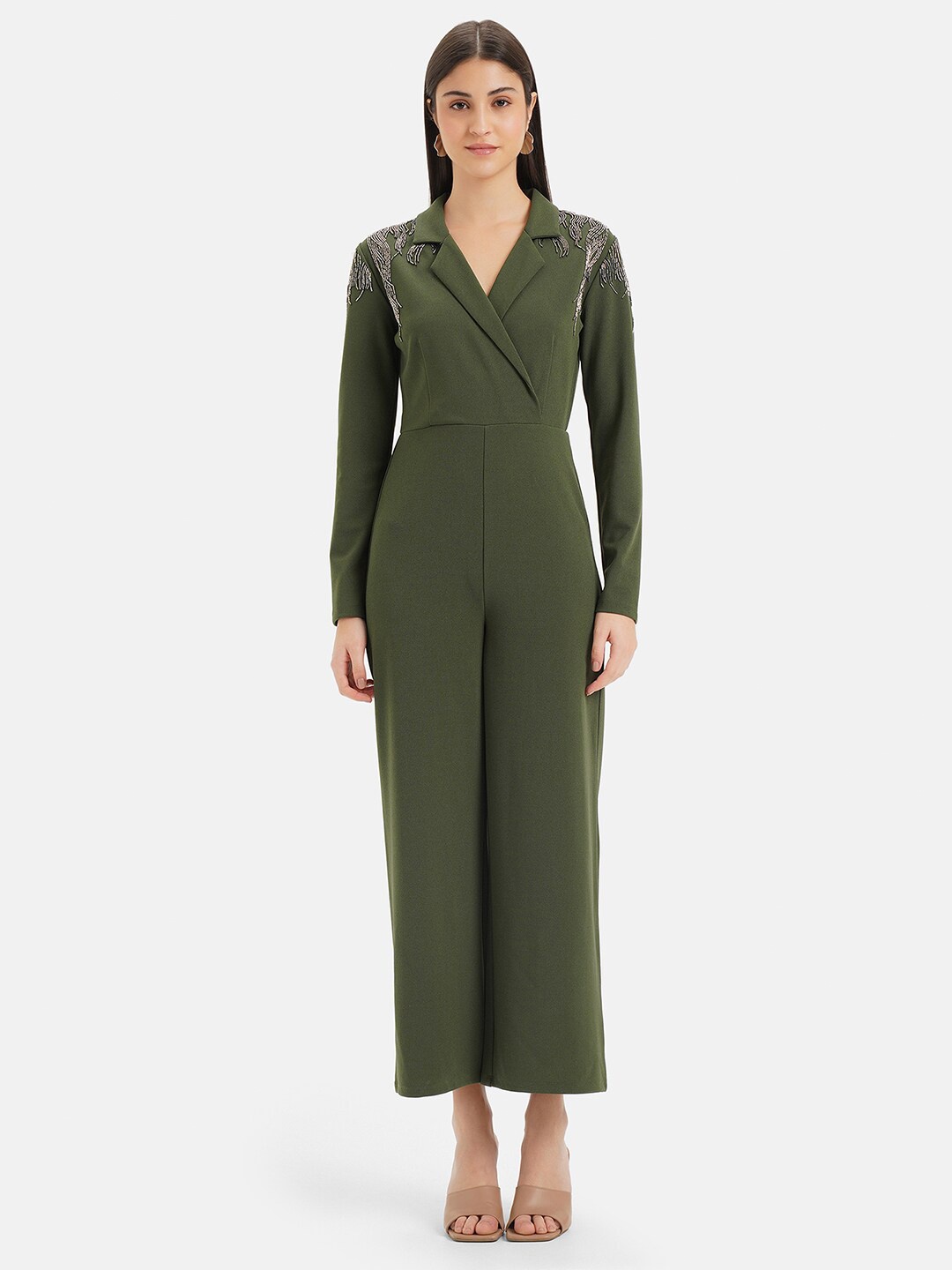 

Kazo Embellished Lapel Collar Basic Jumpsuit, Olive