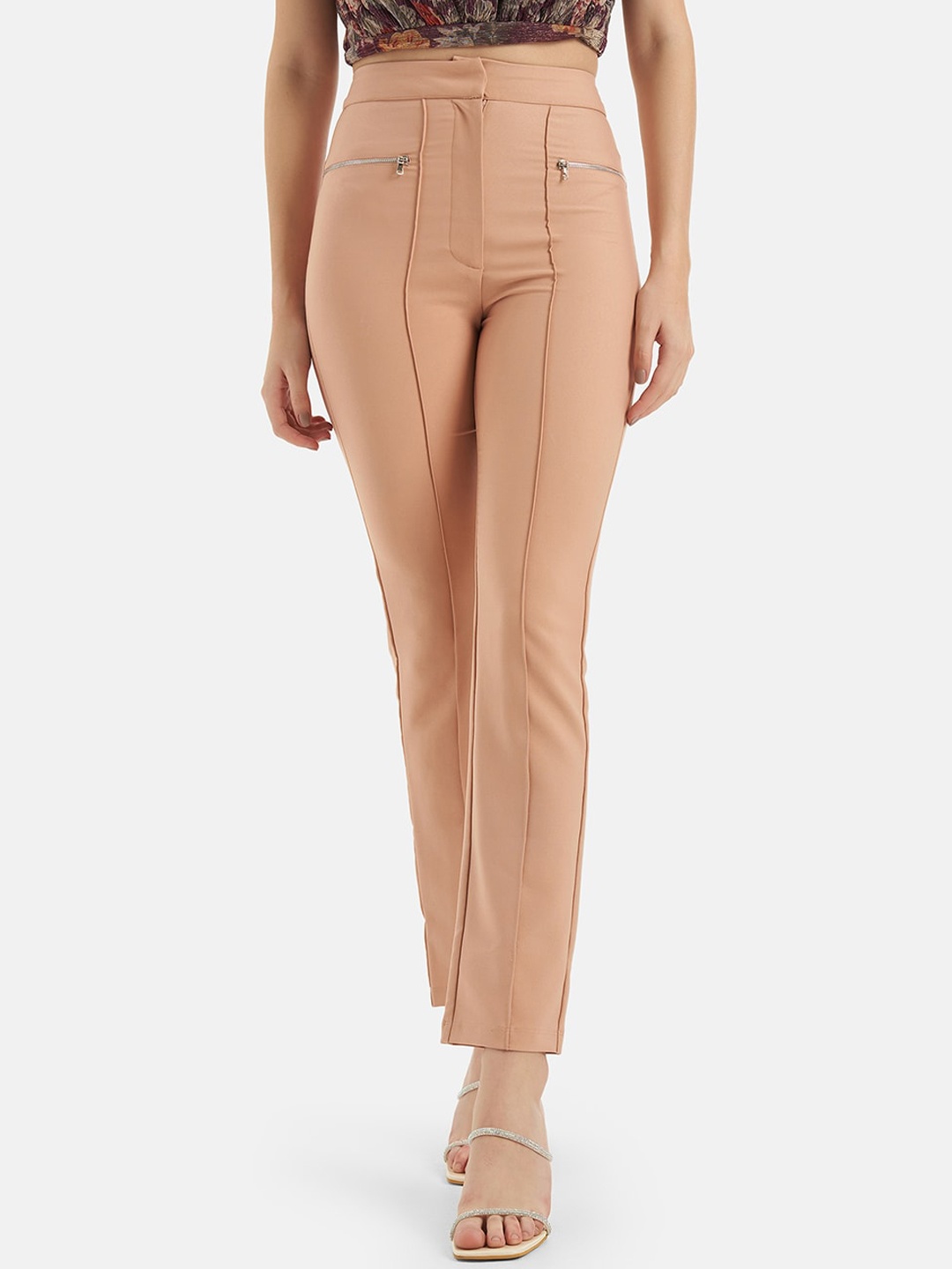 

Kazo Women Smart High-Rise Pleated Regular Trousers, Pink