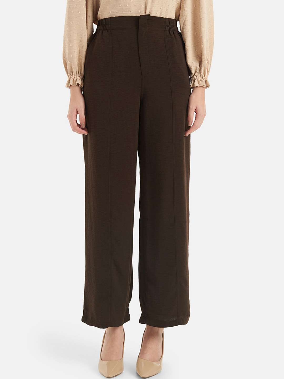 

Kazo Women Smart Loose Fit High-Rise Parallel Trousers, Brown