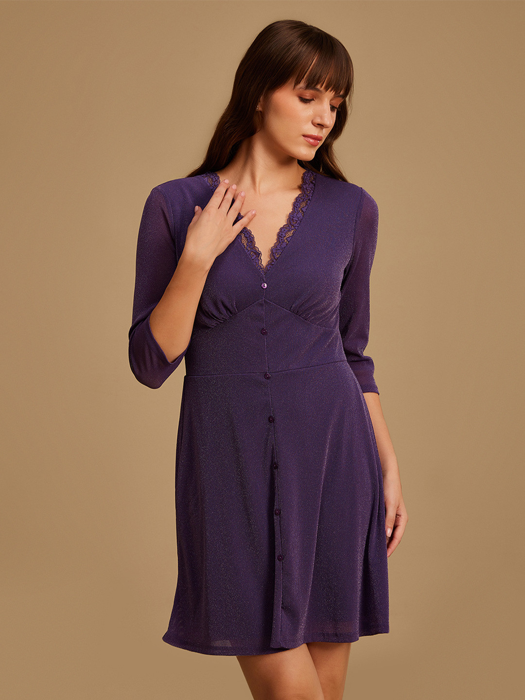 

Kazo V-Neck Fit & Flare Dress, Purple