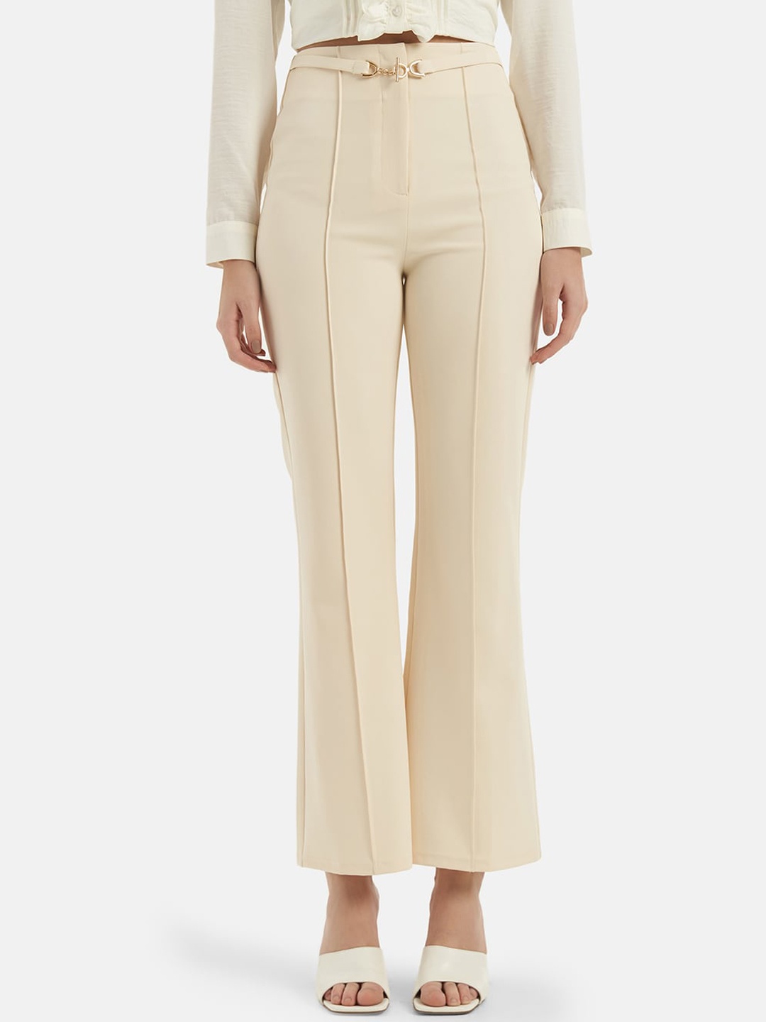 

Kazo Women Smart High-Rise Bootcut Trousers, Beige