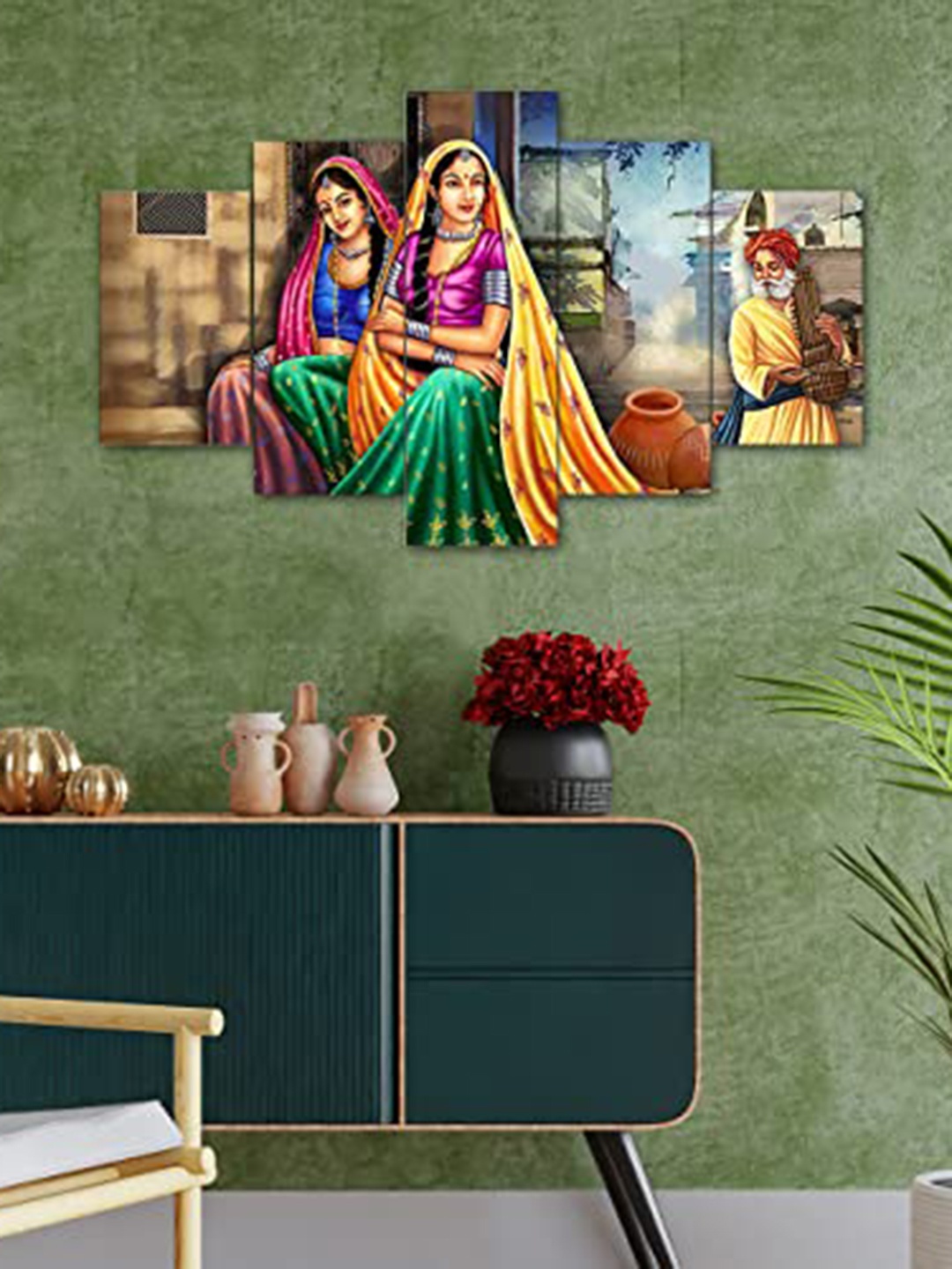 

Perpetual Green 5 Pieces Rajasthani Painting Wall Arts