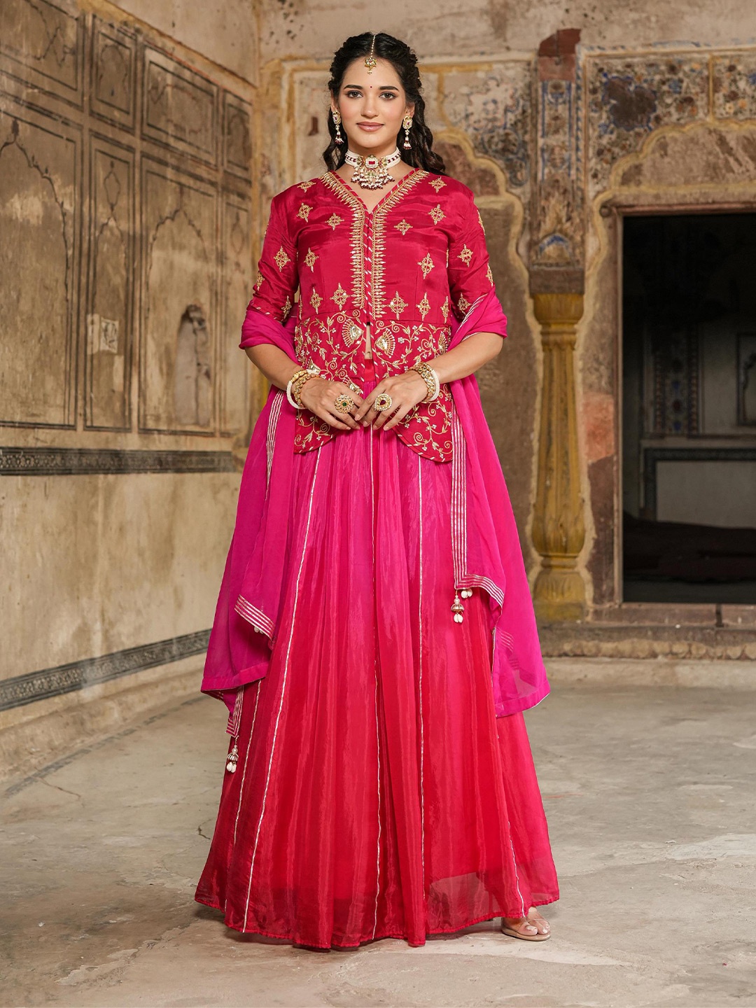 

SCAKHI Embellished Sequinned Ready to Wear Lehenga & Blouse With Dupatta, Pink