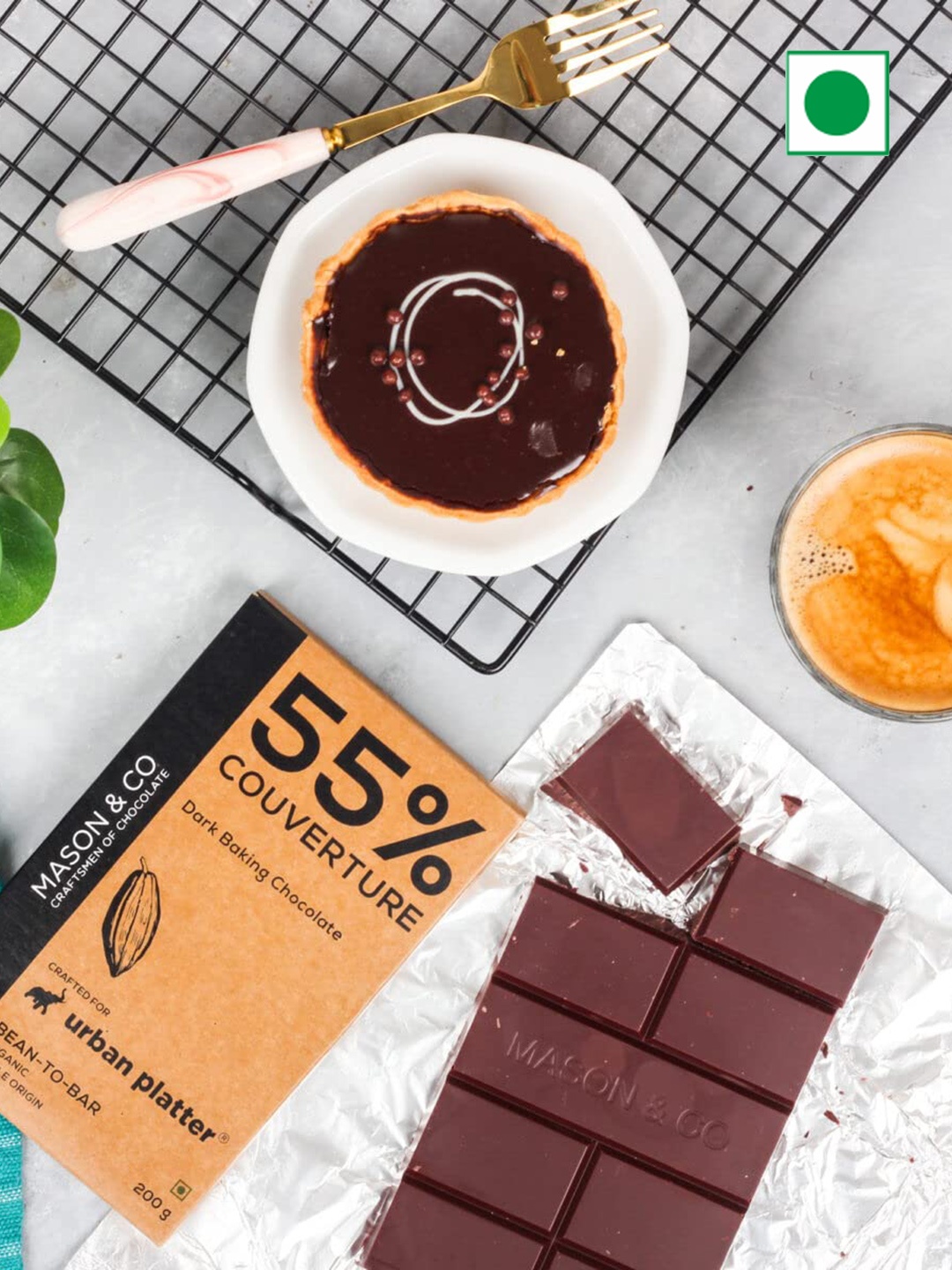 

URBAN PLATTER 55% Organic Dark Chocolate Baking Couverture- 200 g, Brown