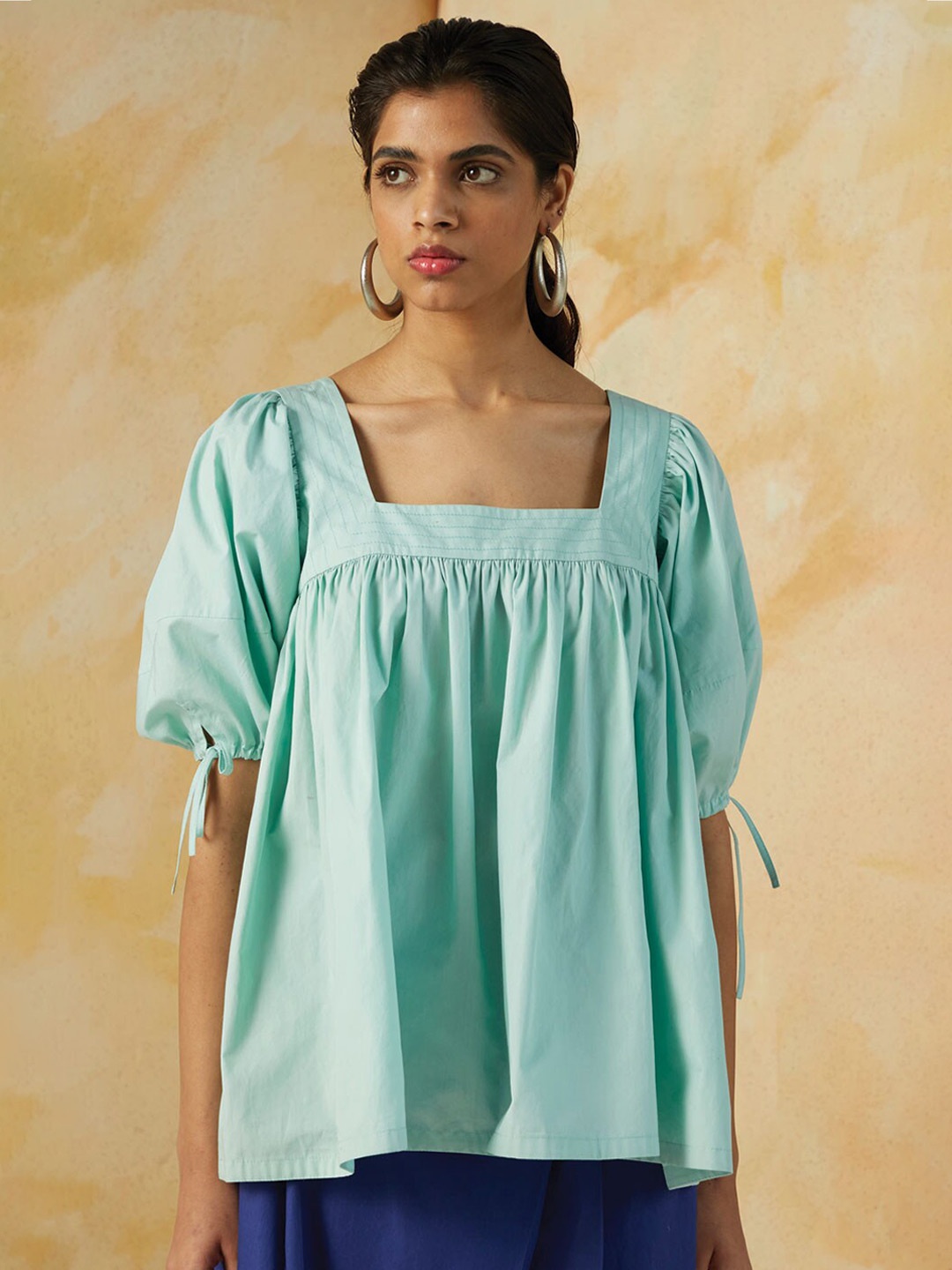 

Kanelle Square Neck Puff Sleeve Top, Green