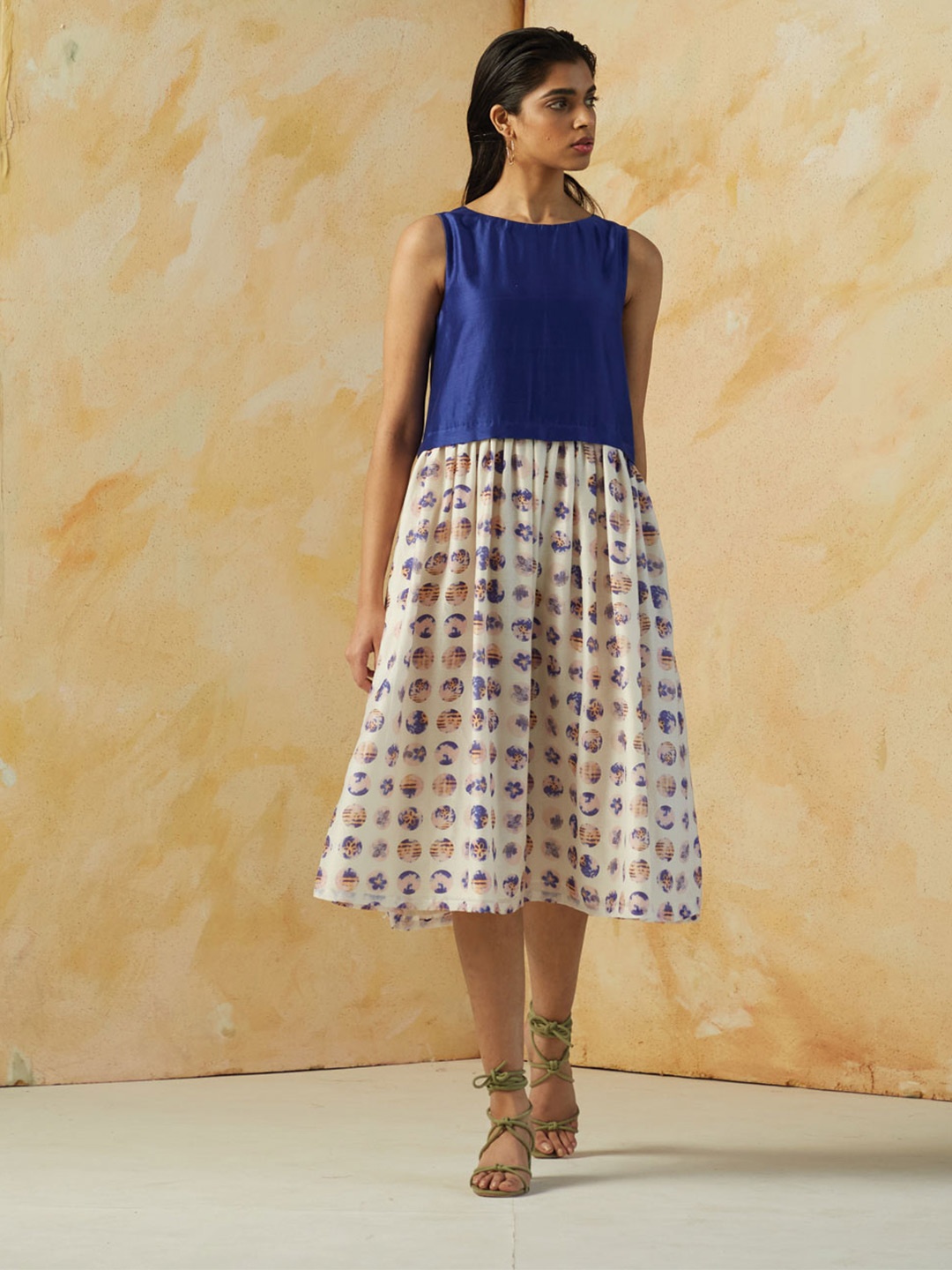 

Kanelle Printed Sleeveless A-Line Dress, Blue