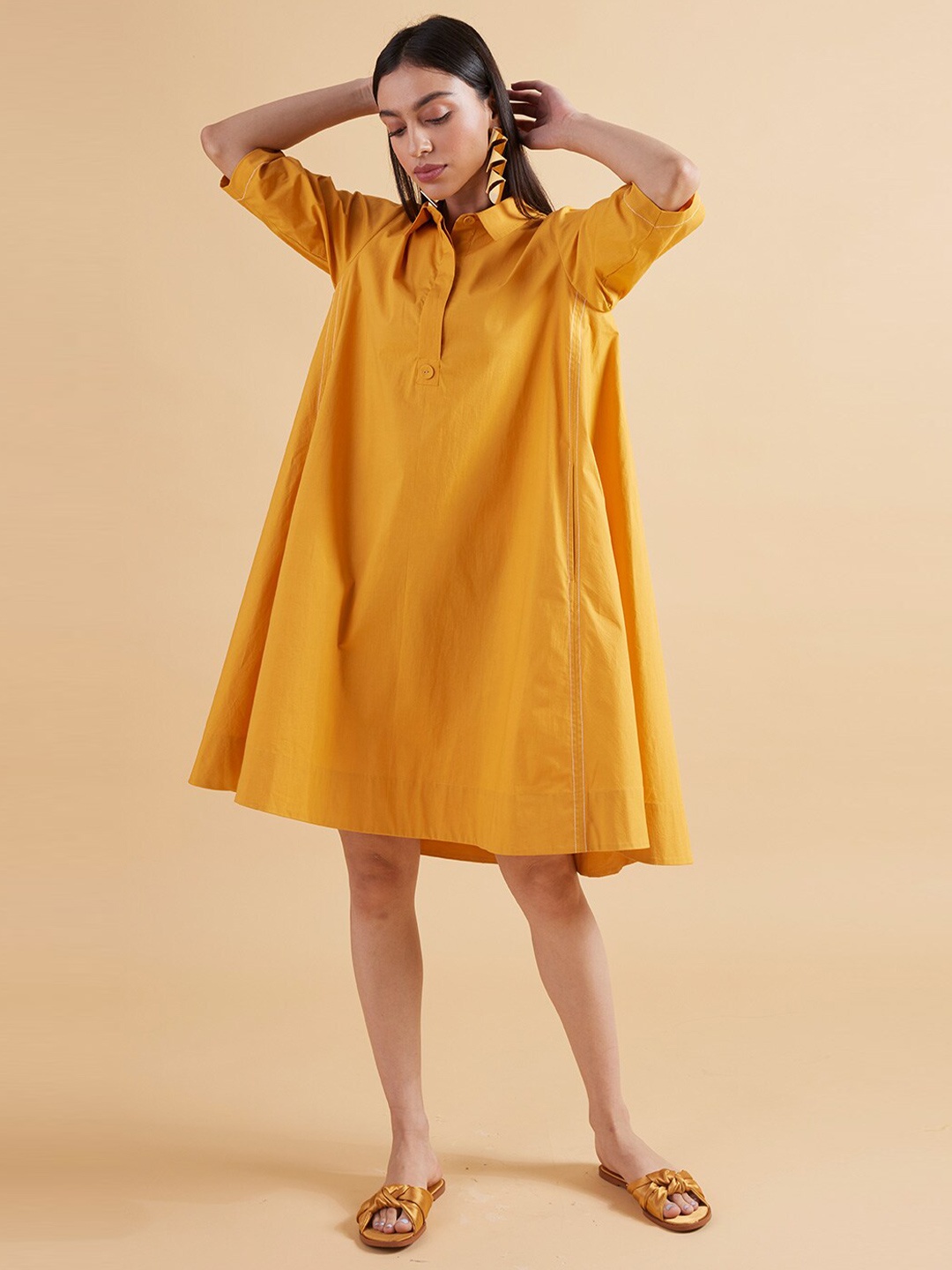 

Kanelle Shirt Collar A-Line Dress, Yellow