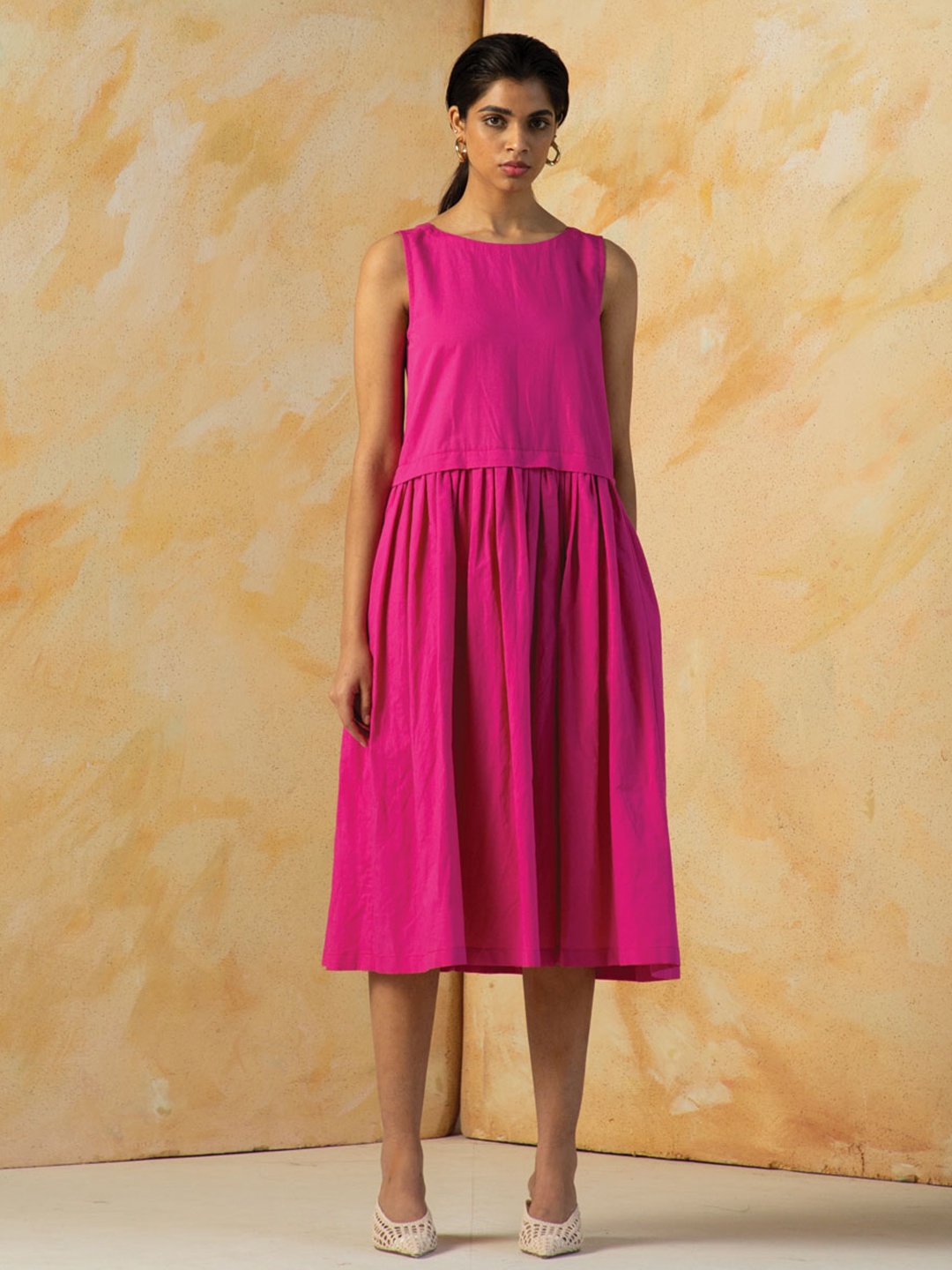 

Kanelle Gathered A-Line Cotton Linen Dress, Pink