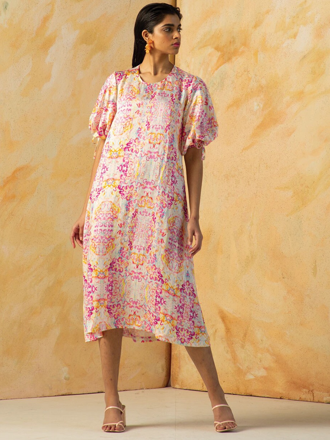 

Kanelle Floral Printed Puff Sleeves A-Line Maxi Dress, White
